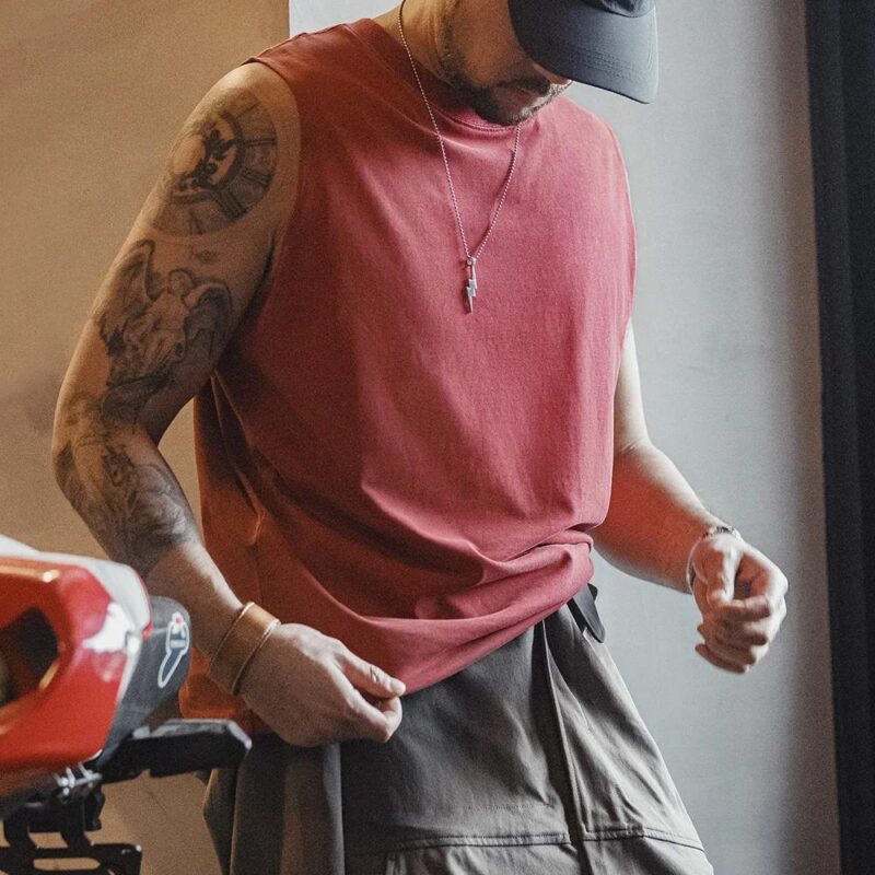 Men's Vintage Cotton Tank Top Sleeveless Sports Vest for Fitness - Image 3
