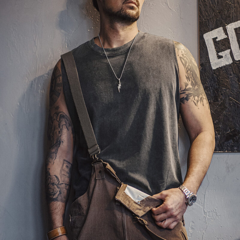 Men's Vintage Cotton Tank Top Sleeveless Sports Vest for Fitness - Image 7