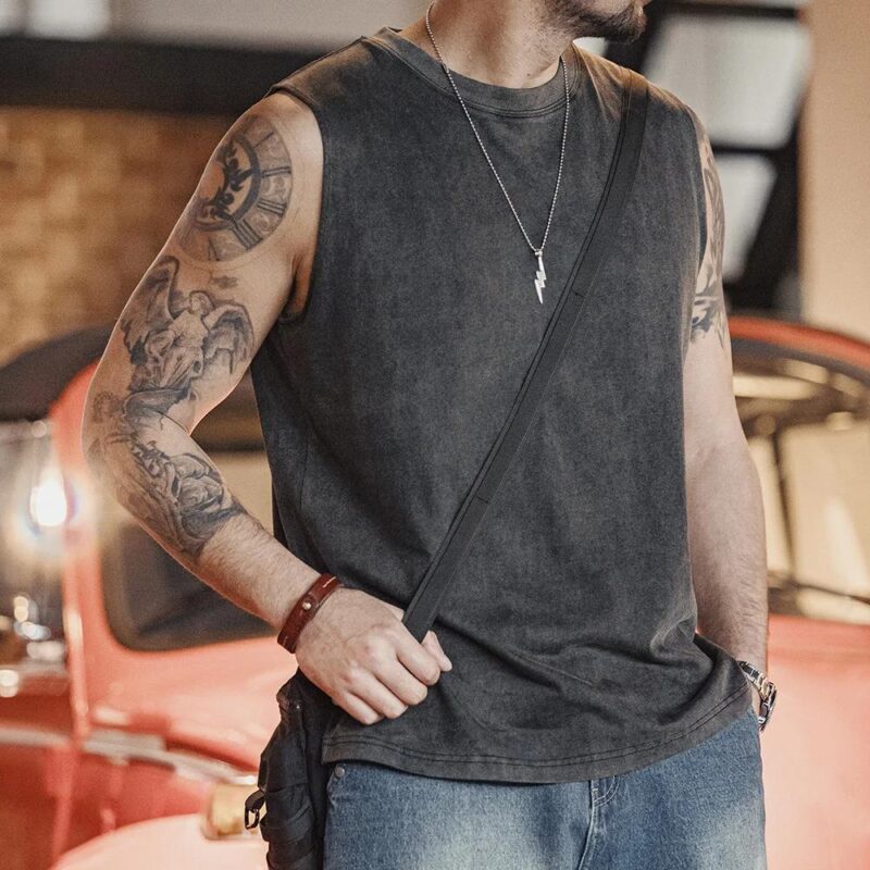 Men's Vintage Cotton Tank Top Sleeveless Sports Vest for Fitness - Image 6