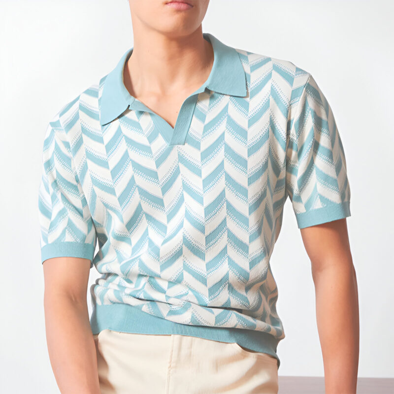 Luxury Men's Summer Knit Polo Shirt – Breathable Jacquard V-Neck Short Sleeve - Image 3