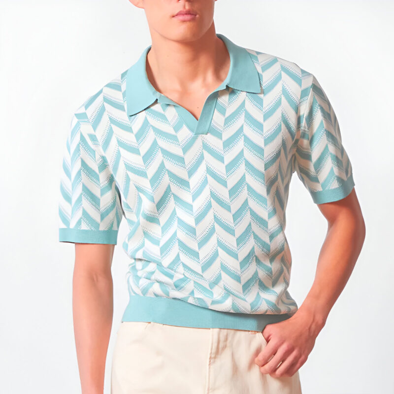 Luxury Men's Summer Knit Polo Shirt – Breathable Jacquard V-Neck Short Sleeve - Image 4