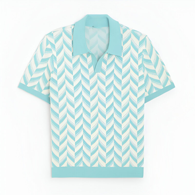 Luxury Men's Summer Knit Polo Shirt – Breathable Jacquard V-Neck Short Sleeve - Image 6