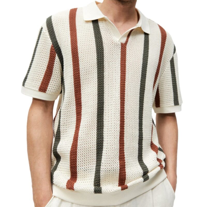 Men's Retro Knit V-Neck Polo Shirt - Breathable Summer Casualwear - Image 7