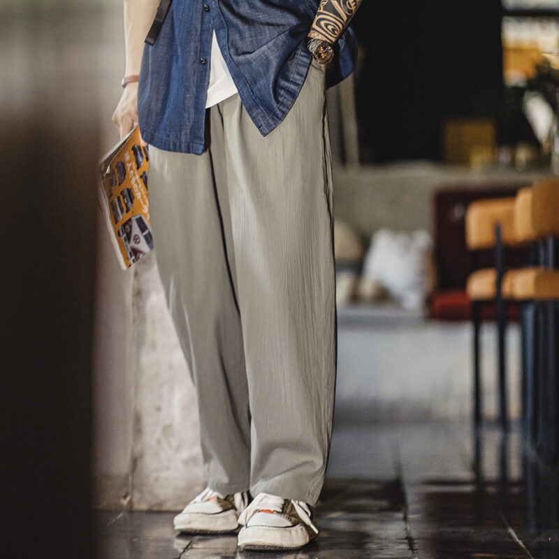 Men's Seersucker Elastic Waist Casual Chinos - Lightweight Loose Fit Pants - Image 2