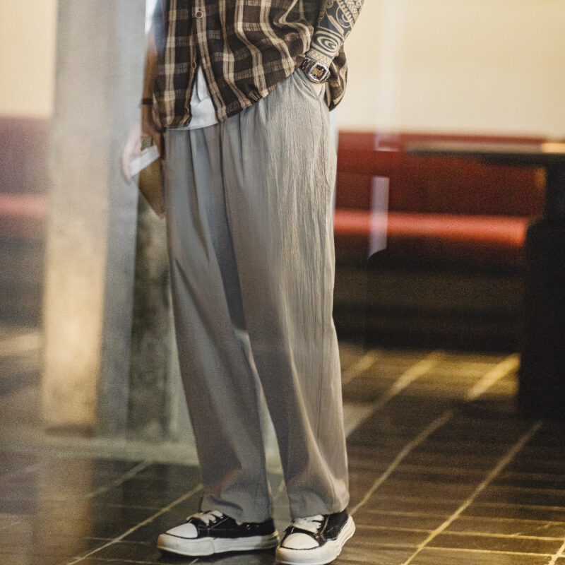 Men's Seersucker Elastic Waist Casual Chinos - Lightweight Loose Fit Pants