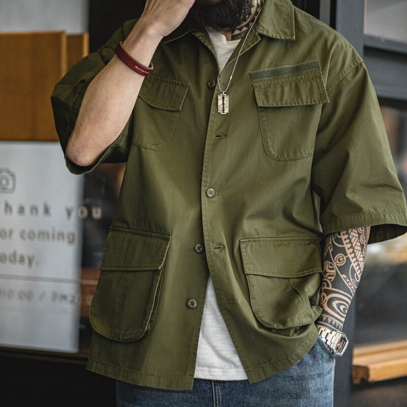 Men's Summer Cotton Workwear Shirt with Four Pockets and Turn-down Collar - Image 3