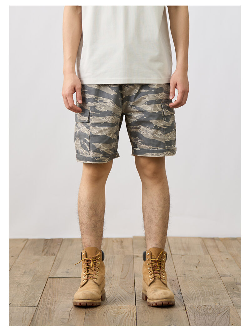 Men's Vintage Camouflage Cargo Shorts – 100% Cotton, Oversized Fit - Image 3