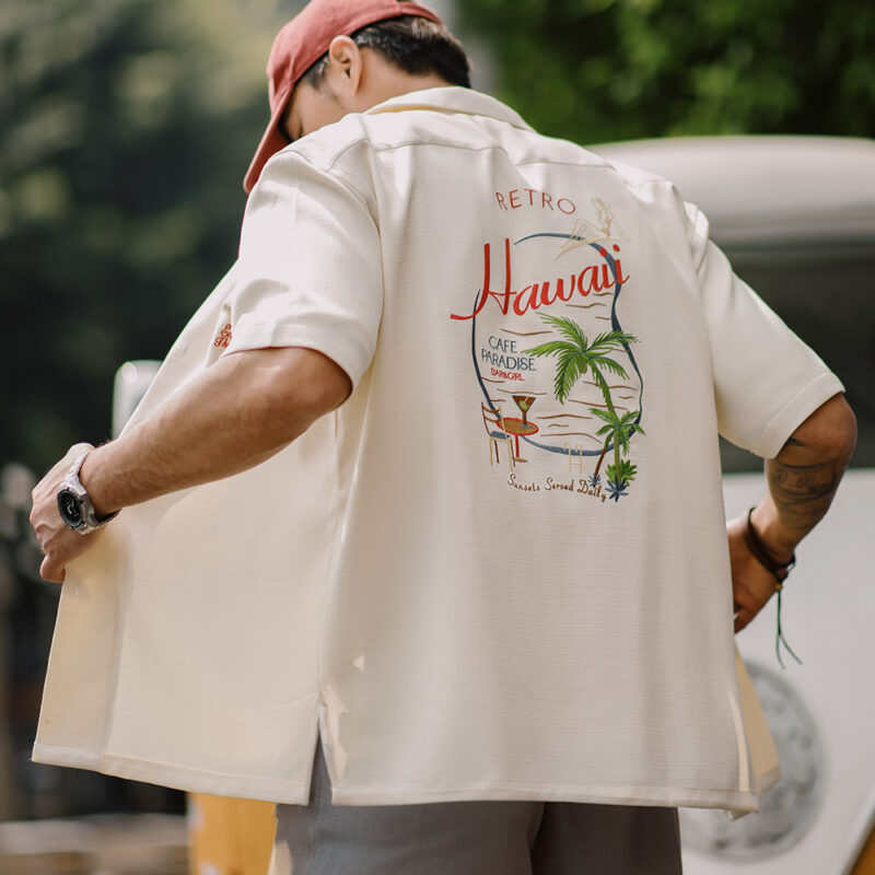 Hawaiian-inspired embroidered shirt for men - Image 4