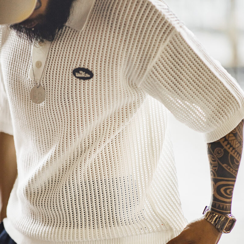 Men's Vintage Hollow Knit Polo Shirt - Image 6