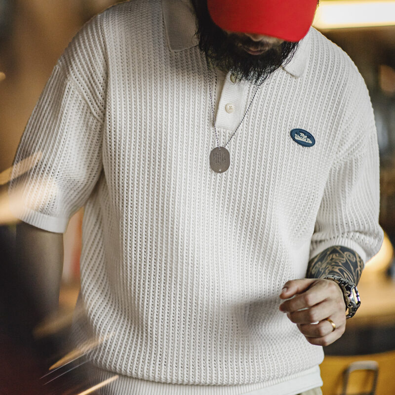 Men's Vintage Hollow Knit Polo Shirt - Image 3