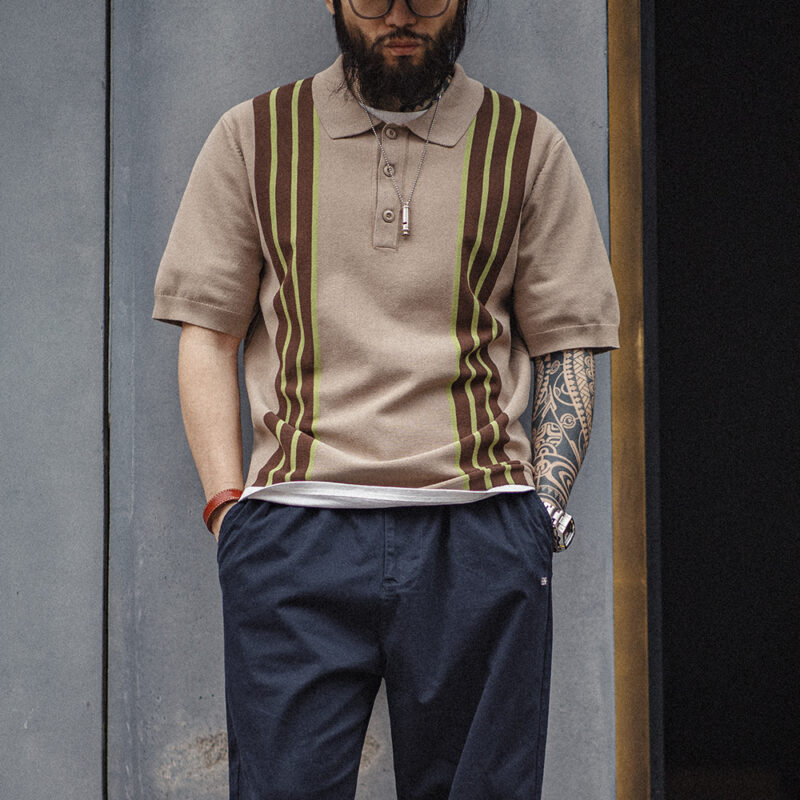 Men’s Vintage Knit Polo Shirt - Image 4