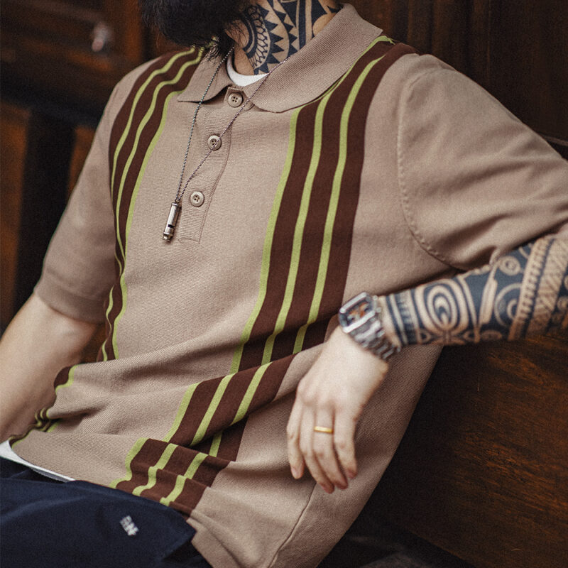 Men’s Vintage Knit Polo Shirt - Image 5