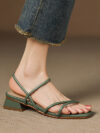 Women’s Genuine Leather Gladiator Sandals with Chunky Heels & Buckles