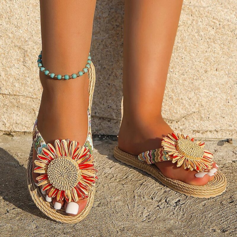 Women's Linen Sunflower Flip-Flops
