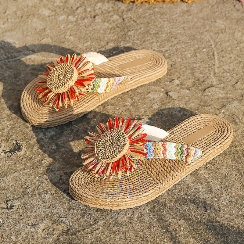 Women's Linen Sunflower Flip-Flops - Image 6