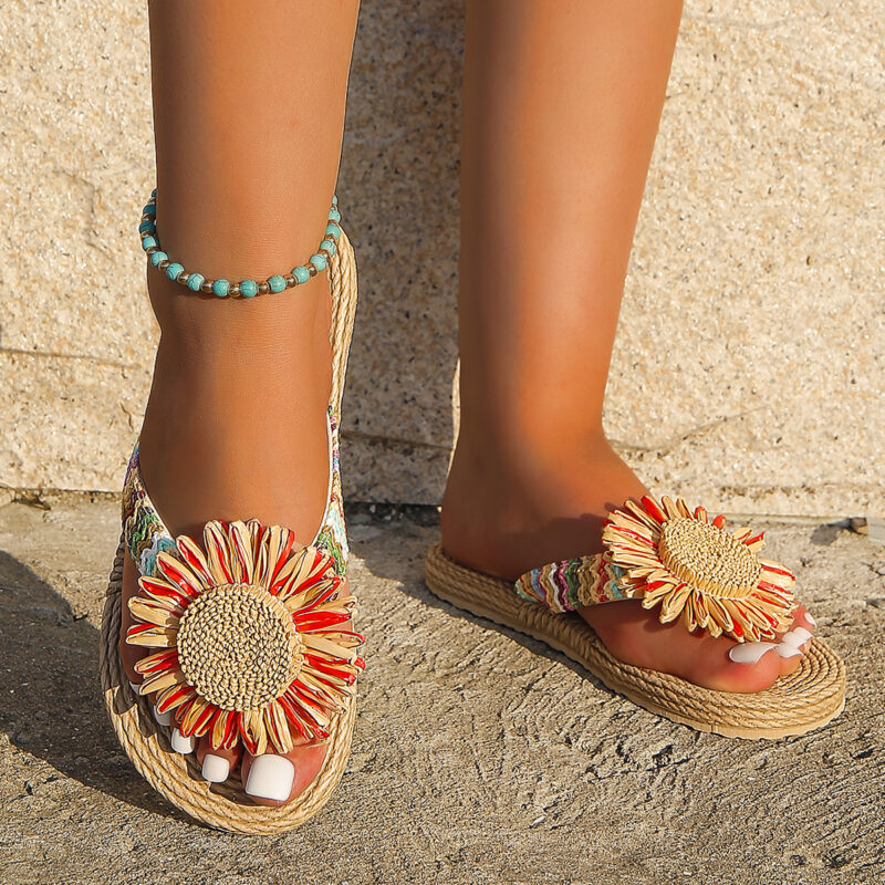 Women's Linen Sunflower Flip-Flops - Image 2