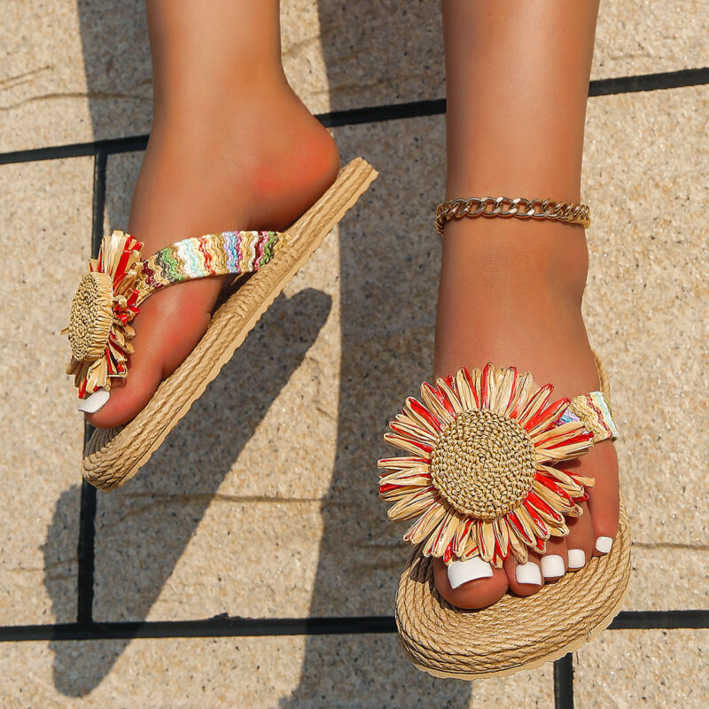 Women's Linen Sunflower Flip-Flops - Image 5