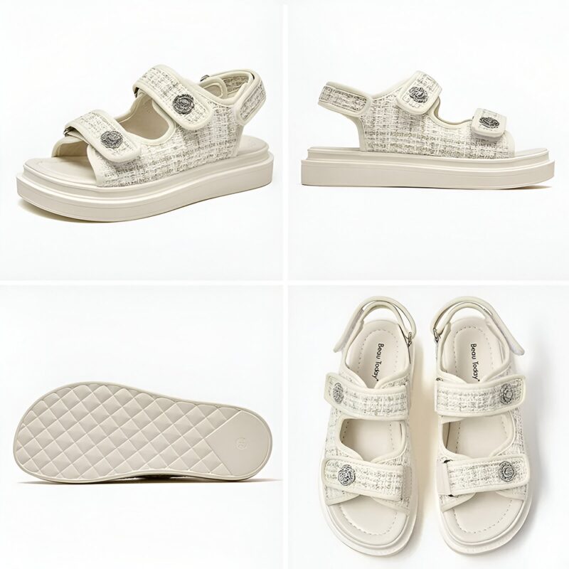 Women's Platform Plaid Summer Sandals with Hook and Loop Strap - Image 4