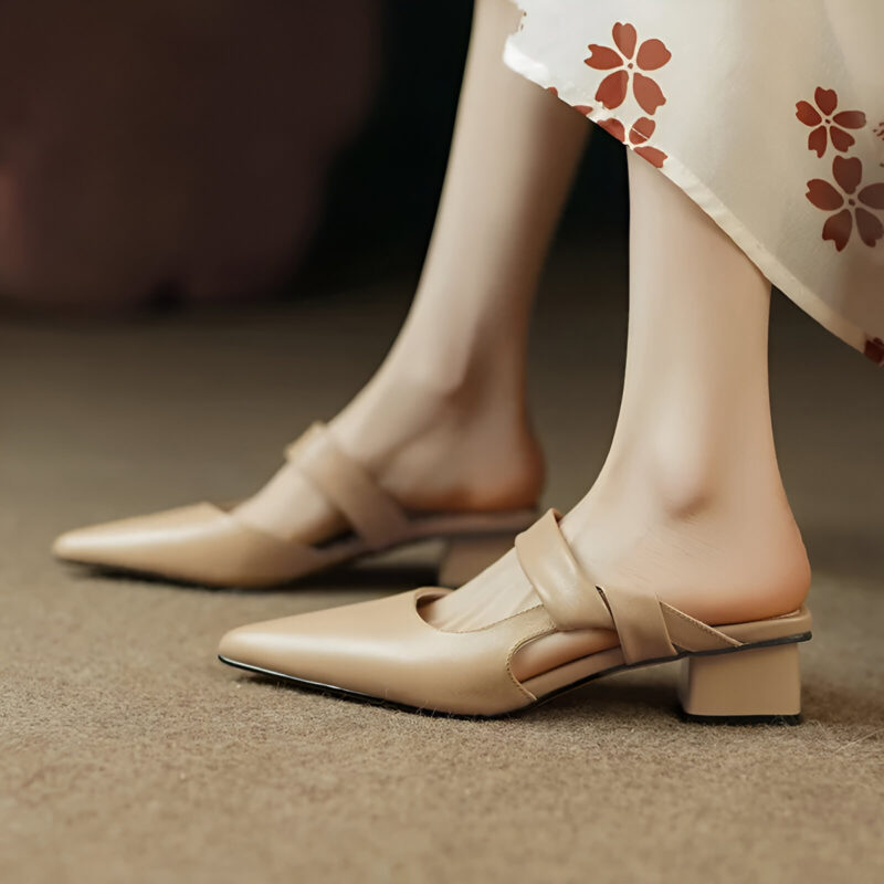 Elegant Summer Slingback Cow Leather Sandals for Women – Mid Heel 4cm - Image 2