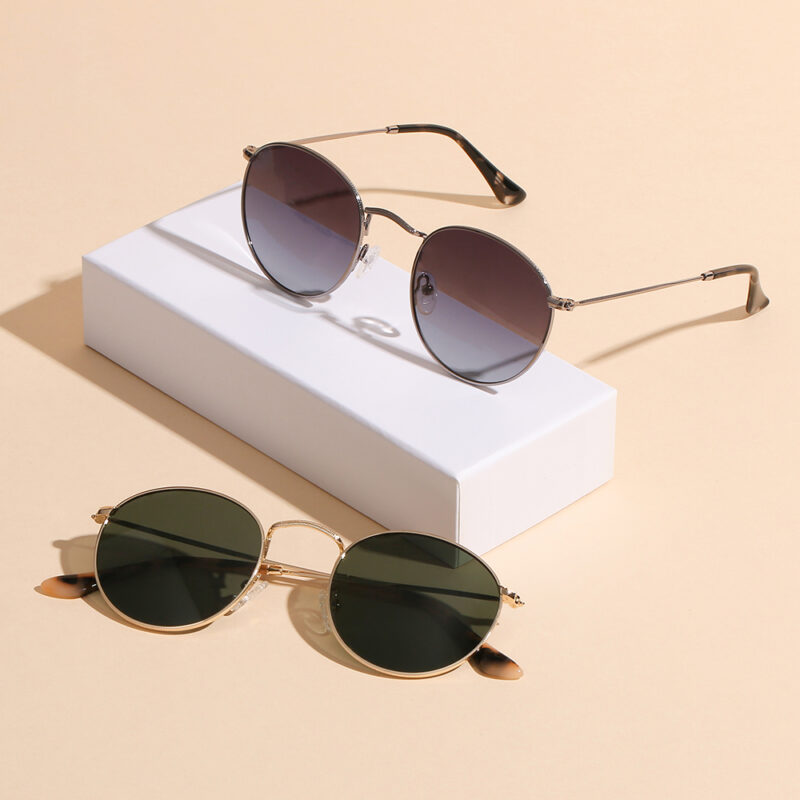 Small Round Polarized Metal Sunglasses – Vintage Steampunk Driving Shades - Image 2