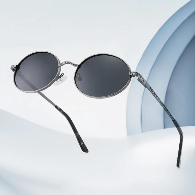 Retro Oval Polarized Sunglasses – 90s Vintage Metal Frame Unisex Shades - Image 2