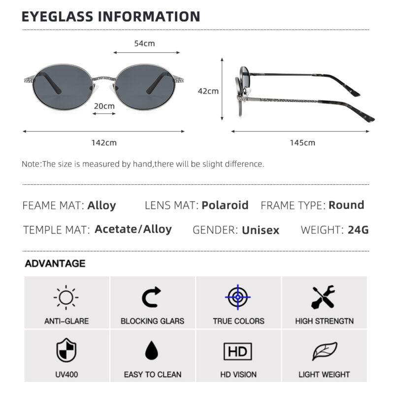 Retro Oval Polarized Sunglasses – 90s Vintage Metal Frame Unisex Shades - Image 6