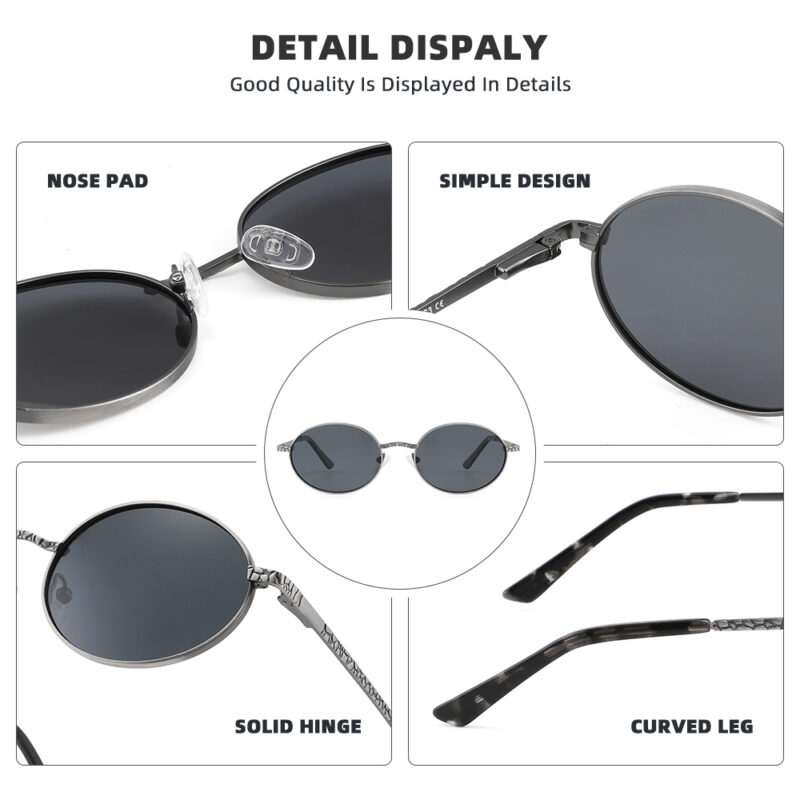 Retro Oval Polarized Sunglasses – 90s Vintage Metal Frame Unisex Shades - Image 3