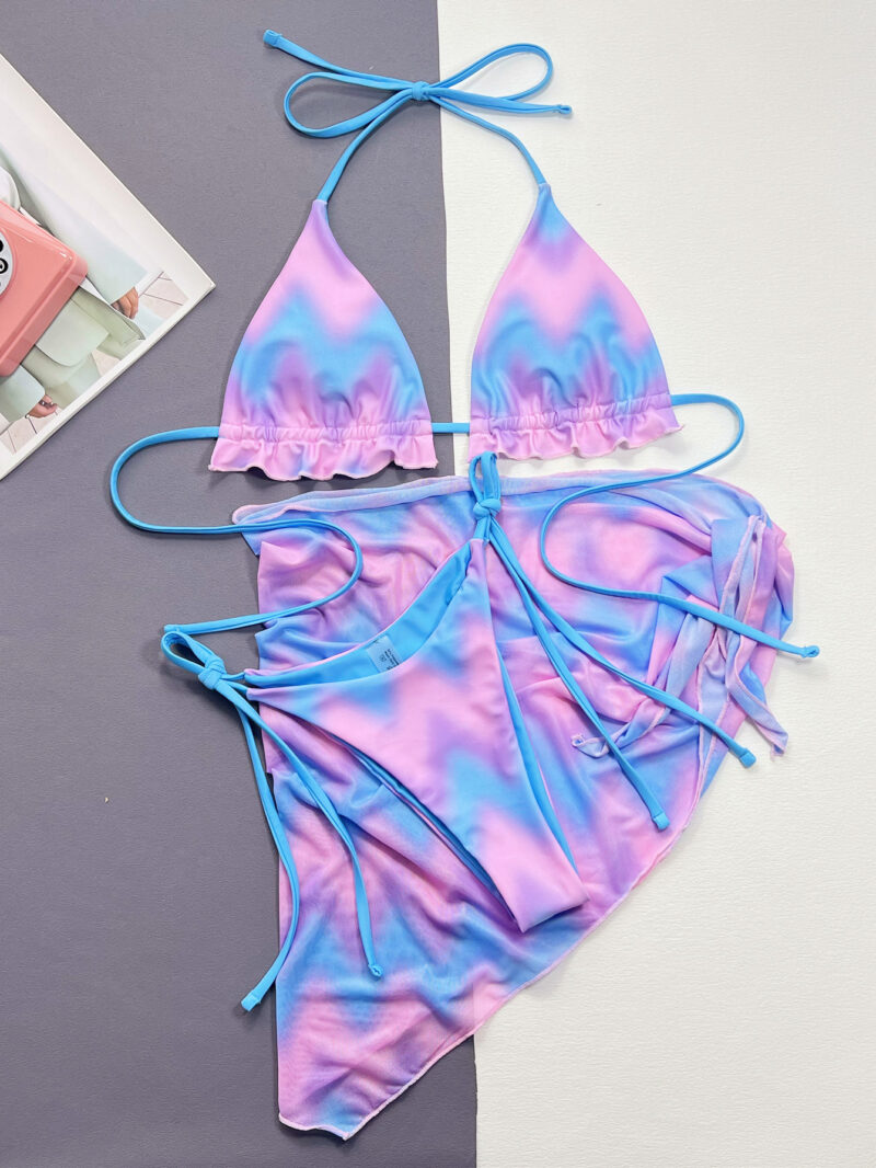 Sexy Tie Dye Bikini Set with Halter Top & Beach Skirt – 3 Piece Swimsuit - Image 3