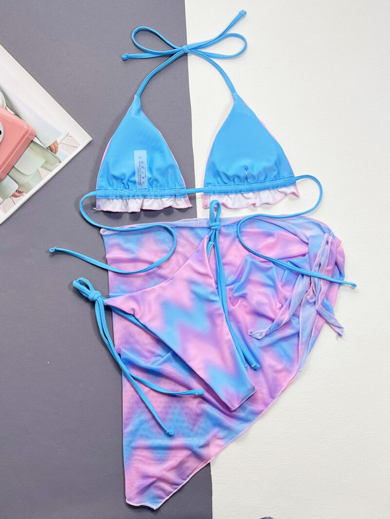 Sexy Tie Dye Bikini Set with Halter Top & Beach Skirt – 3 Piece Swimsuit - Image 4