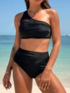 Sexy High Waist One-Shoulder Mesh Bikini Set – Push-Up, Backless Design