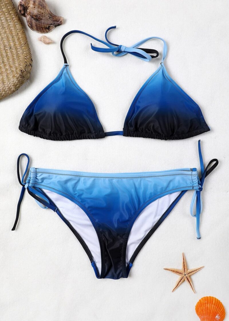 Women's Gradient Halter Bikini Set with Side Bandage - Image 5