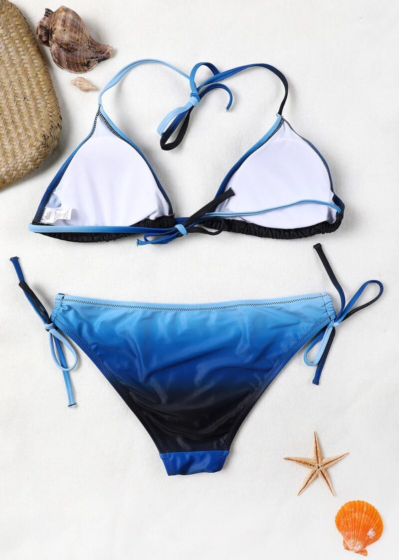Women's Gradient Halter Bikini Set with Side Bandage - Image 6