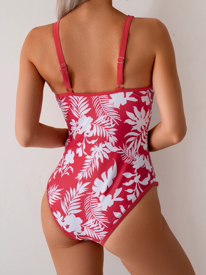 Sexy One-Piece Leopard & Plant Print Swimsuit - Image 3