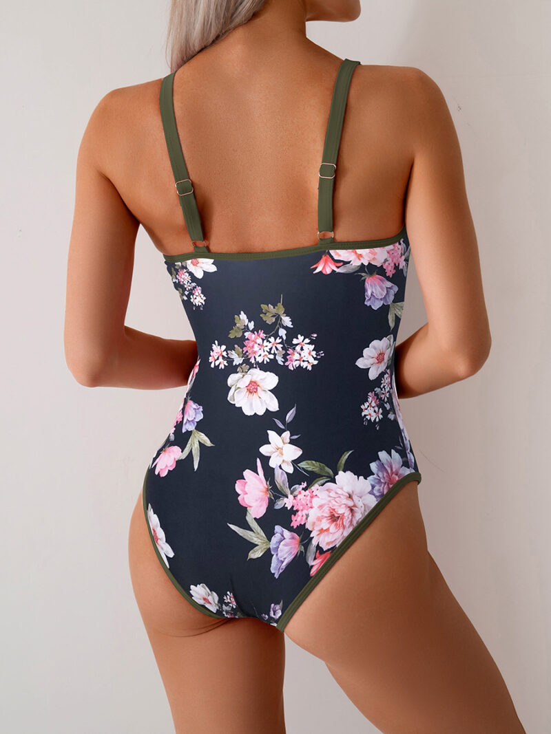 Sexy One-Piece Leopard & Plant Print Swimsuit - Image 9