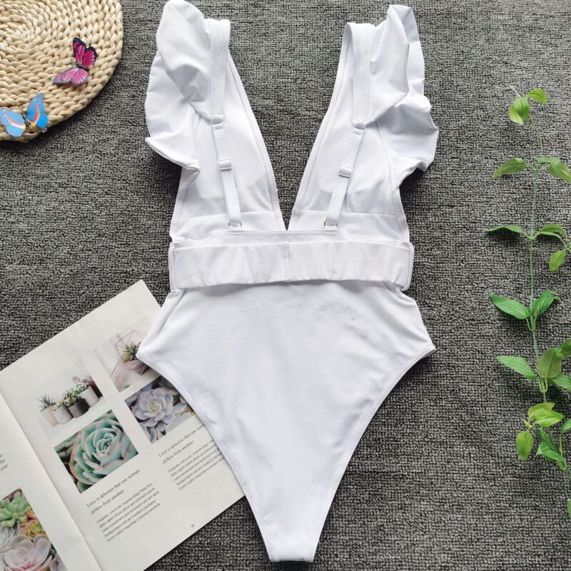 Sexy Deep V One-Piece Swimsuit with Ruffles & Push-Up Support - Image 6