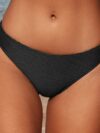 Black Ribbed High Cut Low Waist Bikini Bottom