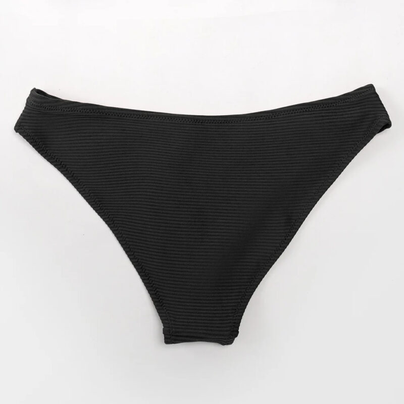 Black Ribbed High Cut Low Waist Bikini Bottom - Image 6
