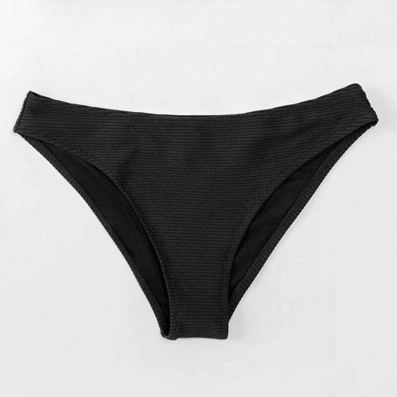 Black Ribbed High Cut Low Waist Bikini Bottom - Image 5