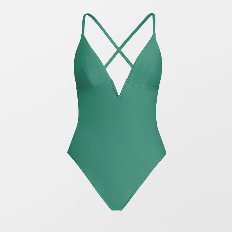 V-Wire Plunge One-Piece Swimsuit with Crisscross Back for Women - Image 5