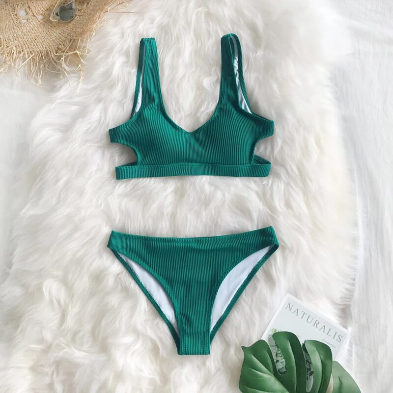 Ribbed Low Waist Bikini Set with Padded Tank Top - Image 5