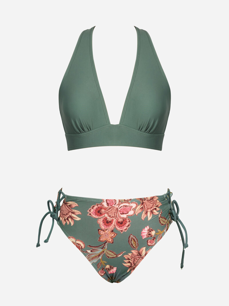 Floral Lace-Up Triangle Bikini Set for Women – Sexy Mid-Waist Two-Piece Swimwear - Image 5