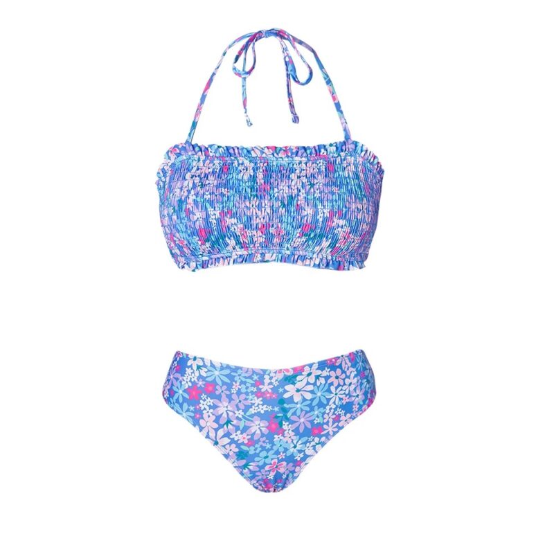 Smocked Tie Back Bandeau Bikini Set - Image 5