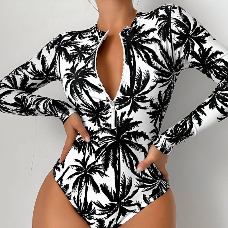 High Waist Cotton Blend Printed Swimsuit – One Piece Beachwear for Women