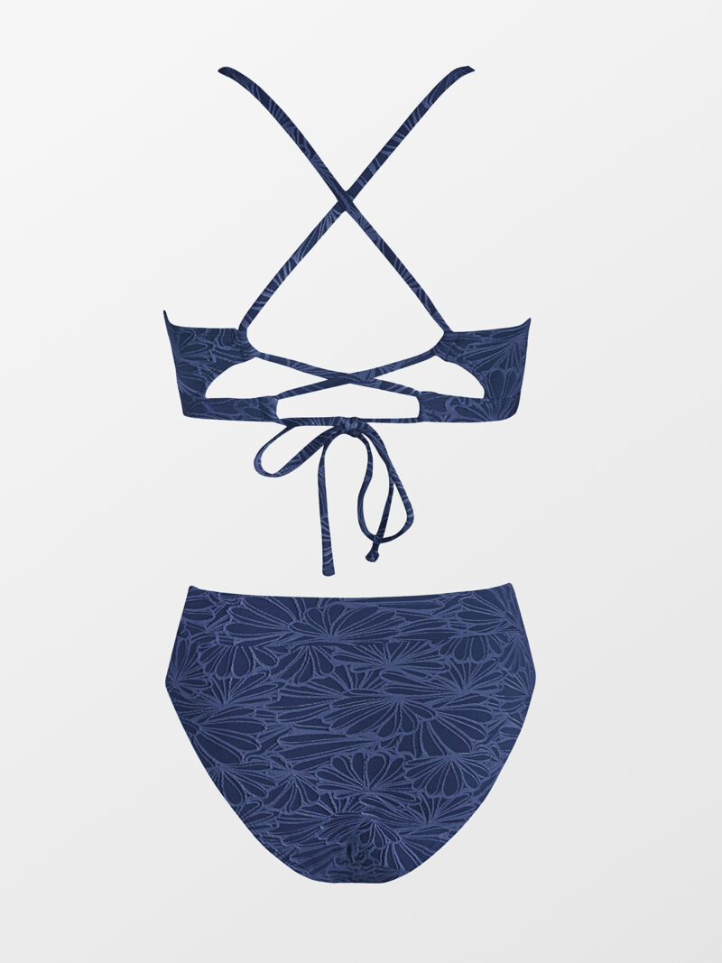 Jacquard Scalloped High Waisted Bikini Set with Back Tie - Image 6
