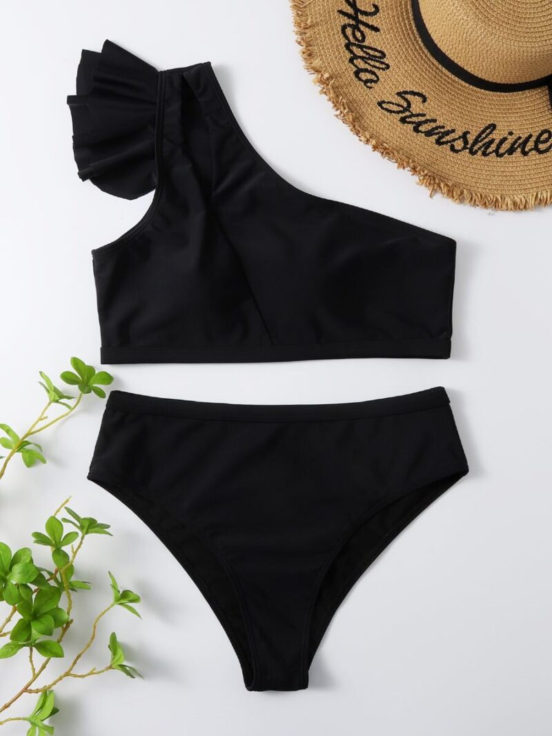 One Shoulder High Waist Ruffle Bikini Set - Image 6