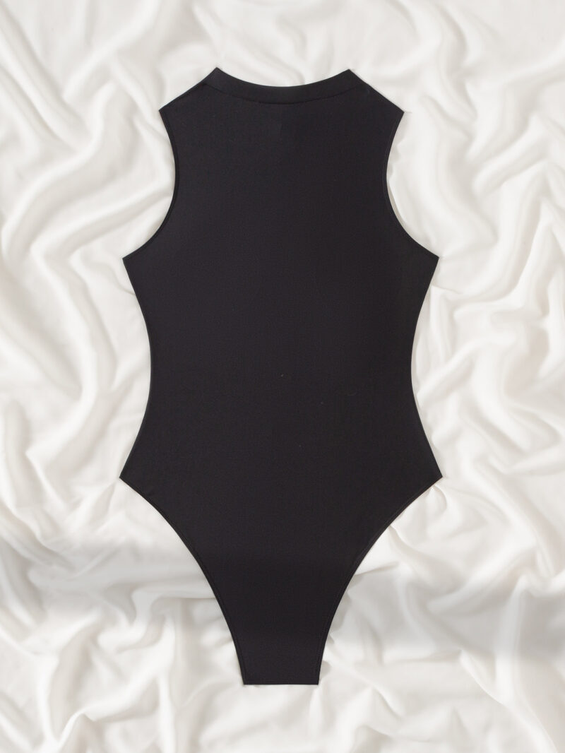 Solid Sleeveless Push Up One Piece Swimsuit Monokini - Image 9