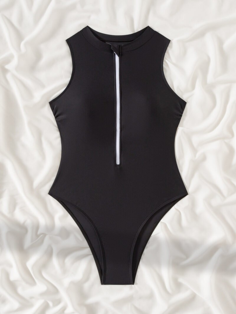 Solid Sleeveless Push Up One Piece Swimsuit Monokini - Image 8
