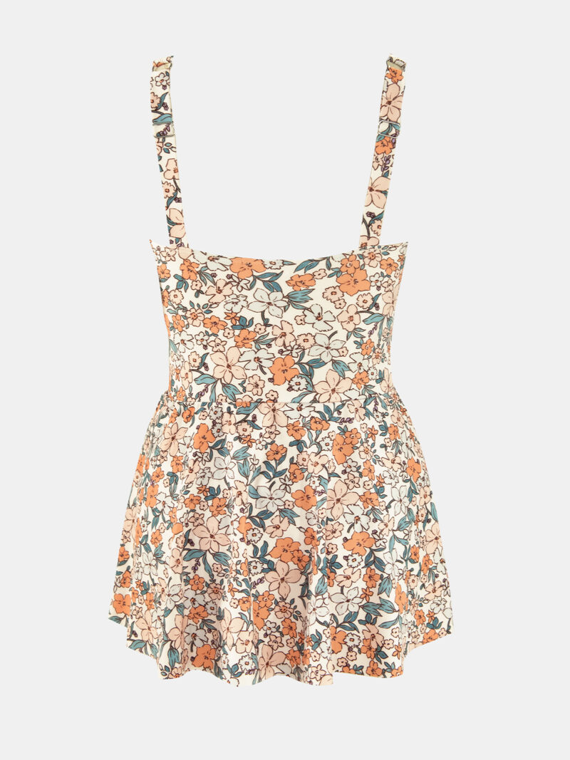Floral Square Neck Swim Dress One-Piece Swimsuit with Adjustable Straps - Image 7