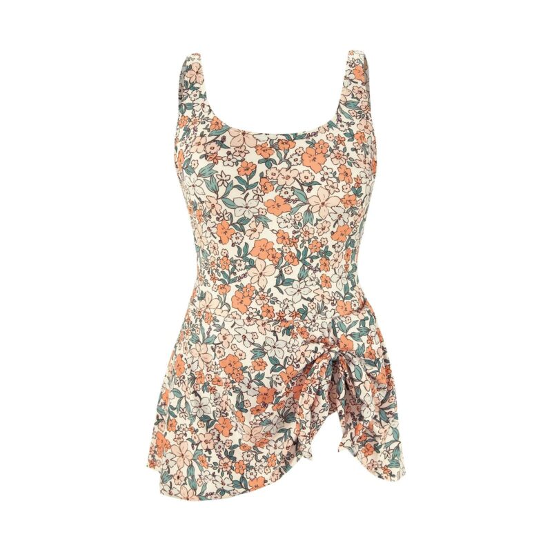 Floral Square Neck Swim Dress One-Piece Swimsuit with Adjustable Straps
