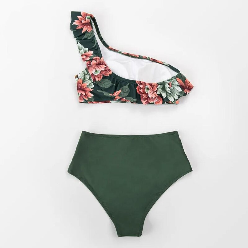 Green Floral One Shoulder High Waist Bikini Set – Sexy Two-Piece Swimwear - Image 5